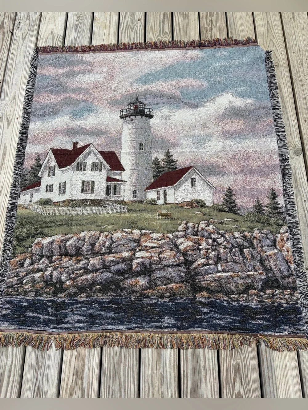 Mohawk Home Lighthouse Coastal Nautical Tapestry Throw Blanket Pillow 50 x 59